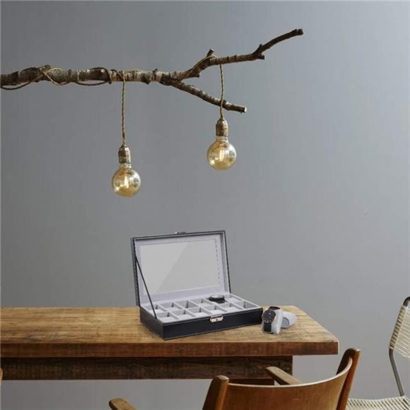 Watch Box 12 Slots Leather Watch Display Case Organizer Watch Holder, Glass Top - Picture 3 of 6